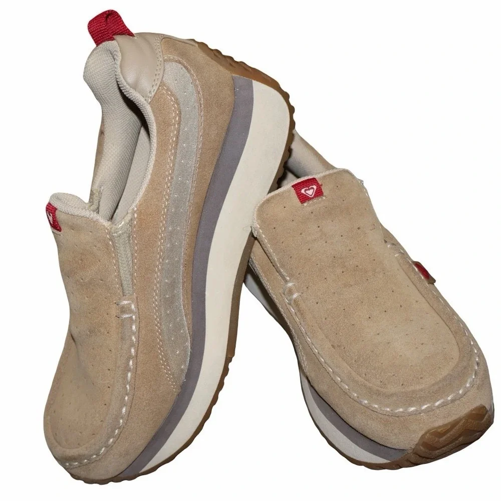 Y2K Roxy Rambler‎ Leather Chunky Platform Slip On Sneakers Womens 8